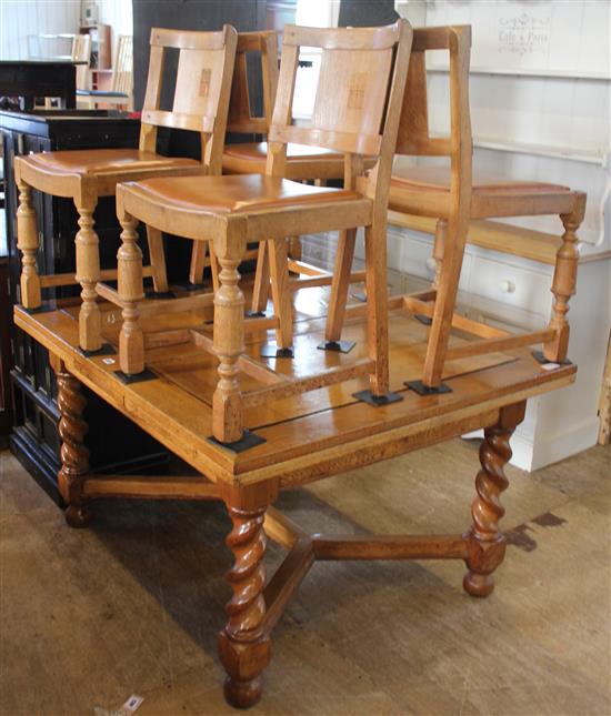 Oak draw leaf dining table and 4 chairs